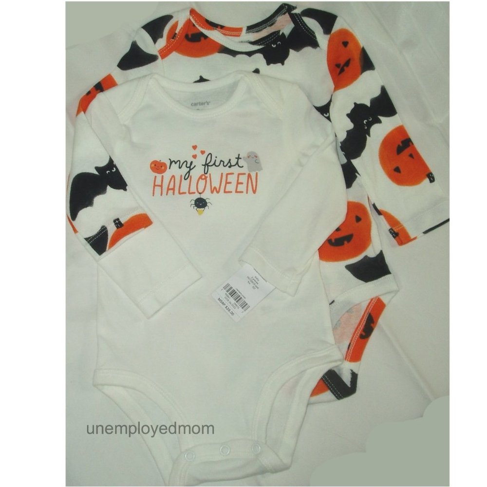 My First Halloween 2 Bodysuits Carters Long Sleeve Tee 1st Top Boys Girls 12M